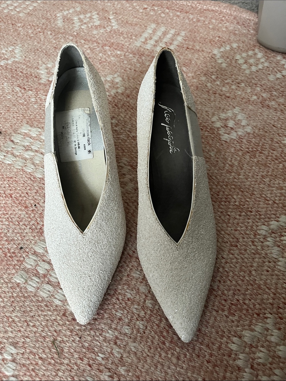 Free People Pointed V-Slip Glitter Flats in Sparkling Cream